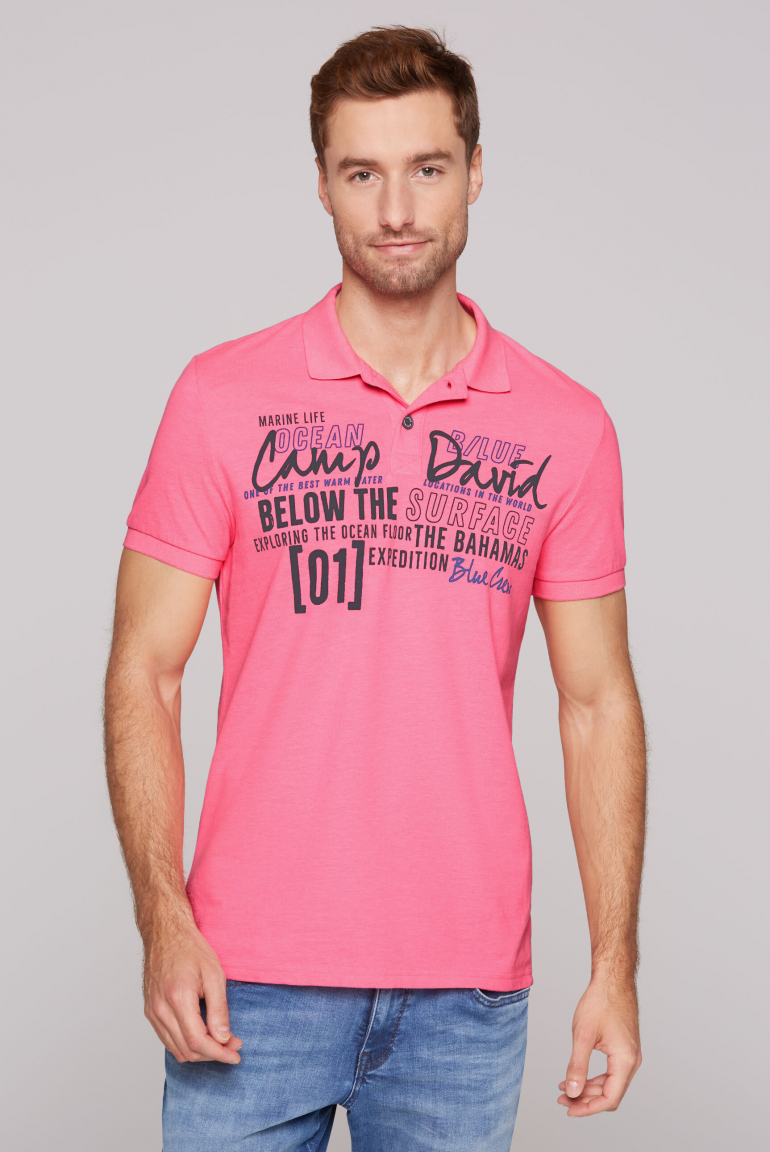 Kurzarmpolo aus Pikee mit Logo Artwork neon pink