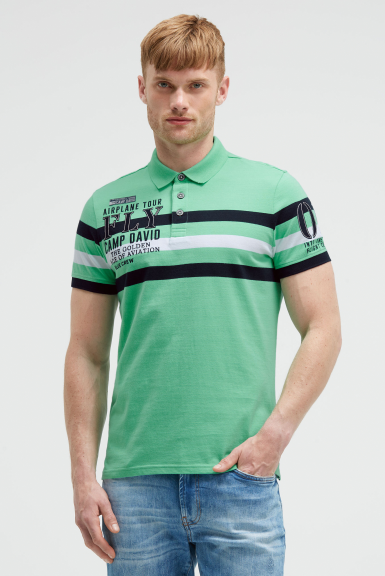 Kurzarmpolo mit Streifen-Design und Artworks flight green