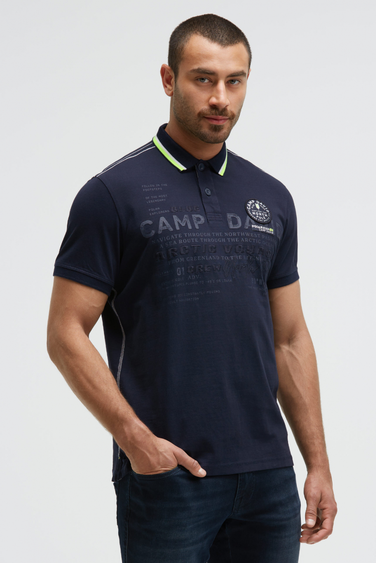 Kurzarmpolo mit tonigem Artwork blue navy