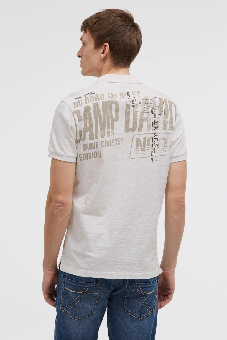 Kurzarmpolo mit V-Neck und Back-Print ivory