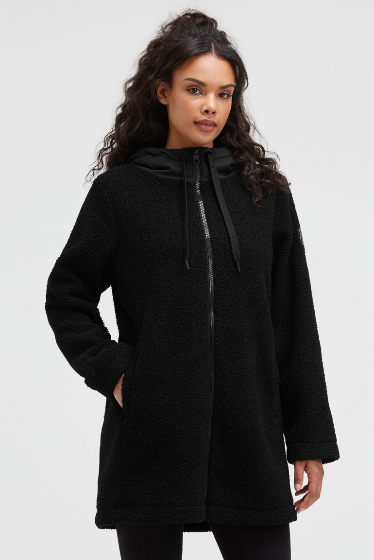 Kurzmantel mit Bouclé-Optik und Kapuze black