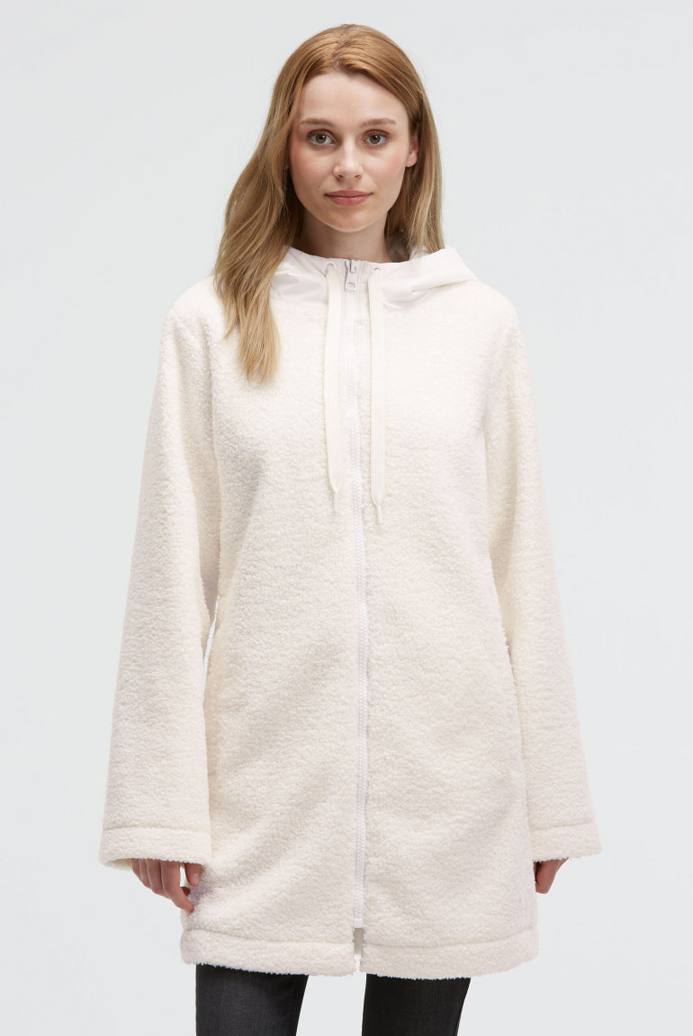 Kurzmantel mit Bouclé-Optik und Kapuze ivory