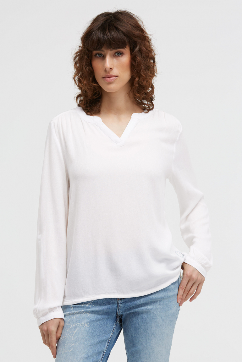 Langarmbluse aus Viskose-Crêpe mit Rücken-Artwork opticwhite