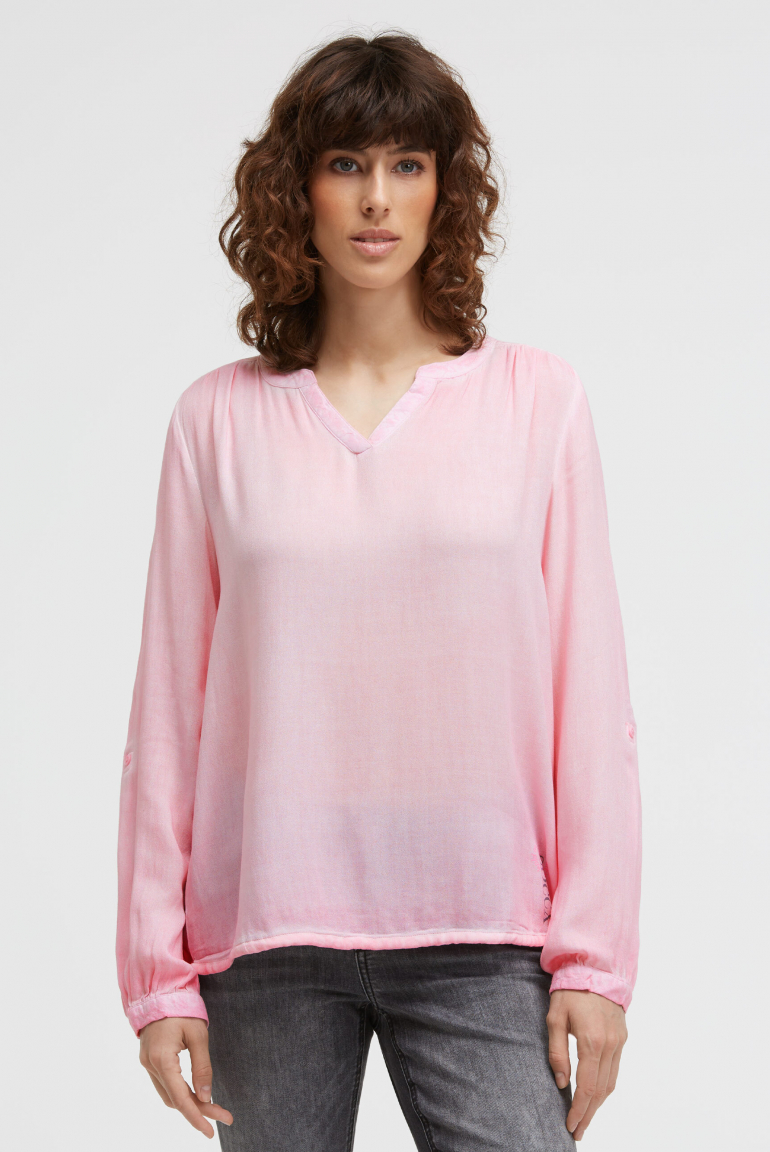 Langarmbluse aus Viskose-Crêpe mit Rücken-Artwork smooth rose
