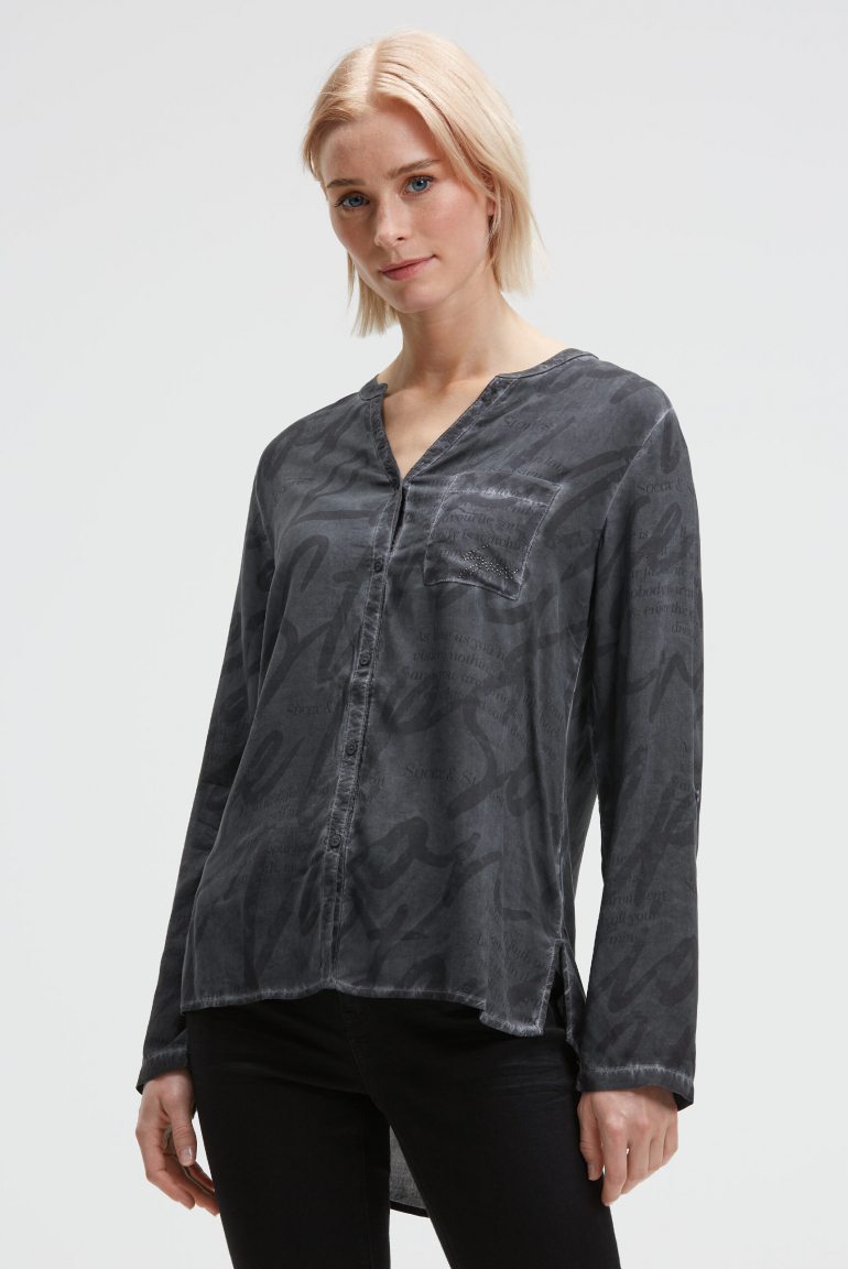 Langarmbluse mit All Over Print lunar grey