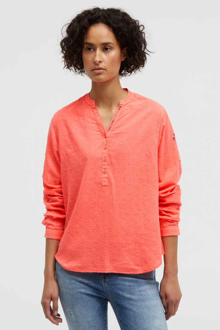 Langarmbluse mit Tunika-Ausschnitt und Prints red neon