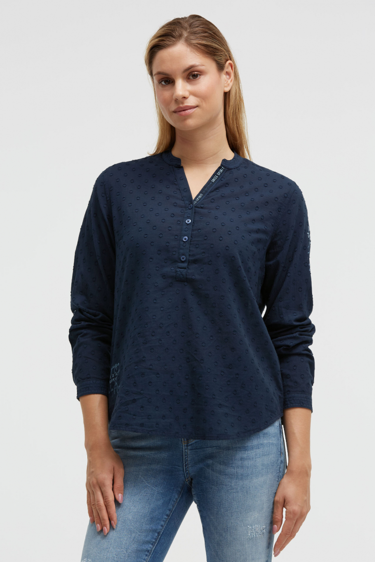 Langarmbluse mit Tunika-Ausschnitt und Prints blue navy