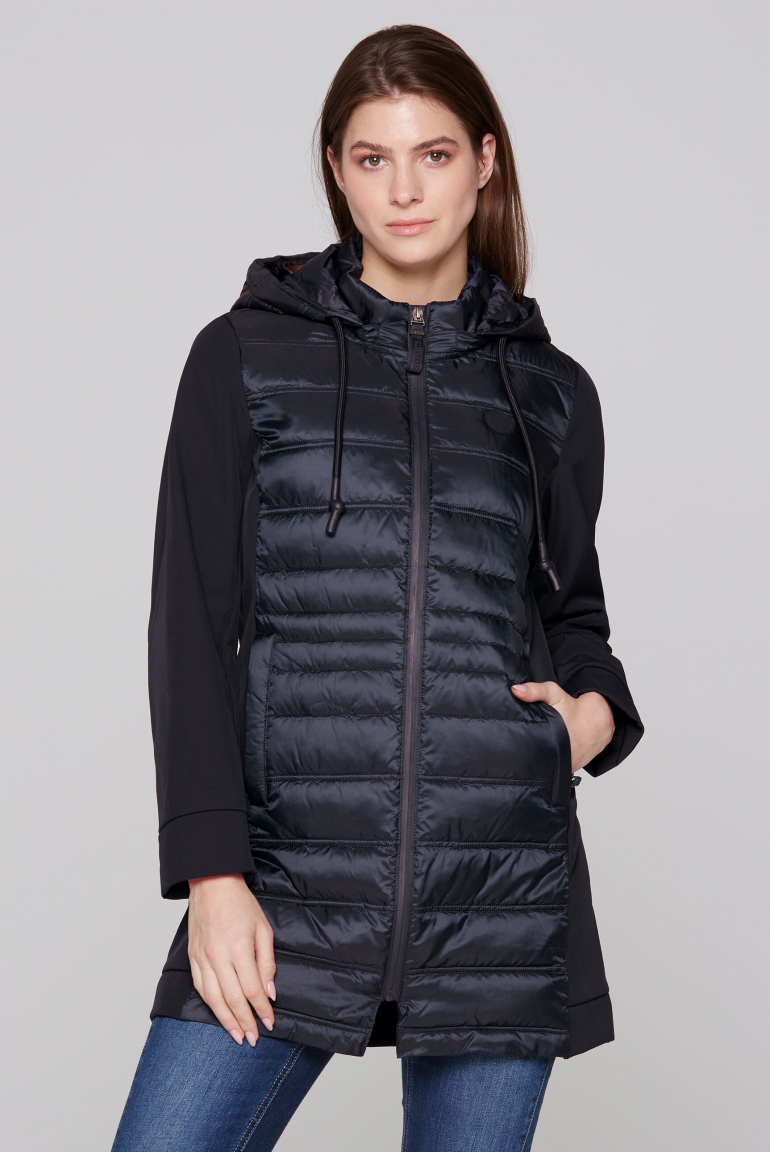 Lange Softshelljacke mit Stepp-Partien blue navy