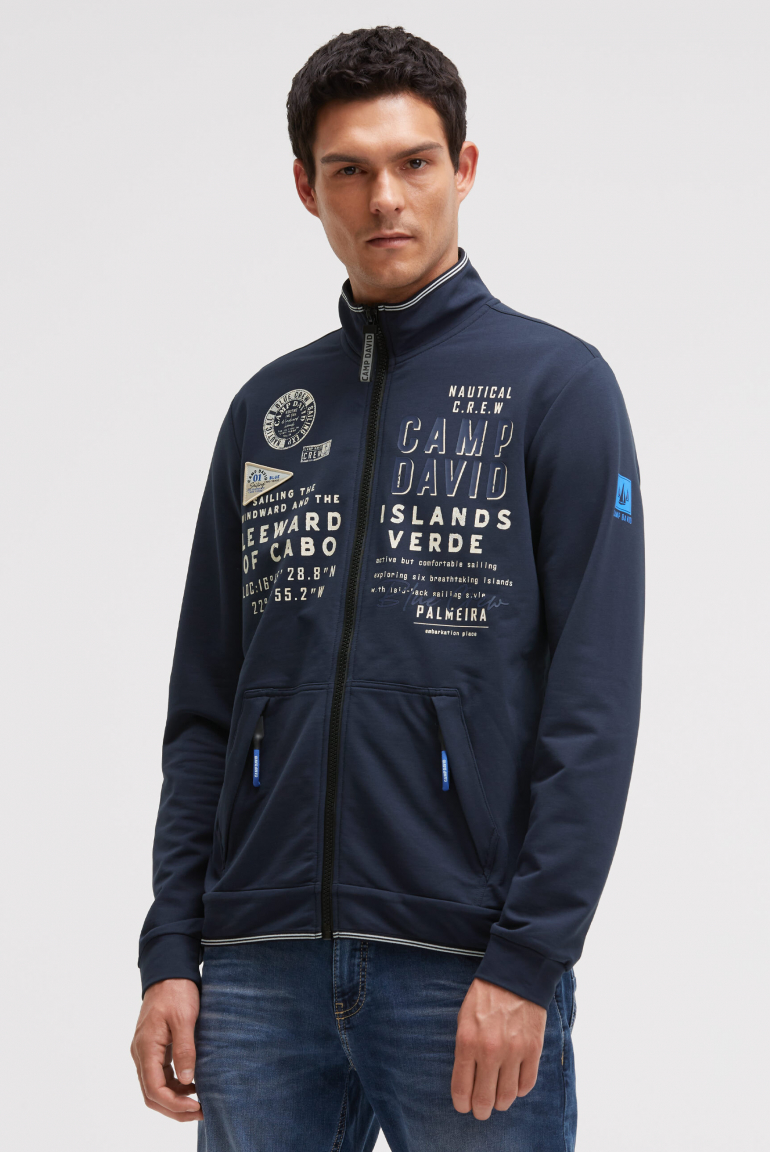 Leichte Sweatjacke mit Label Prints blue navy
