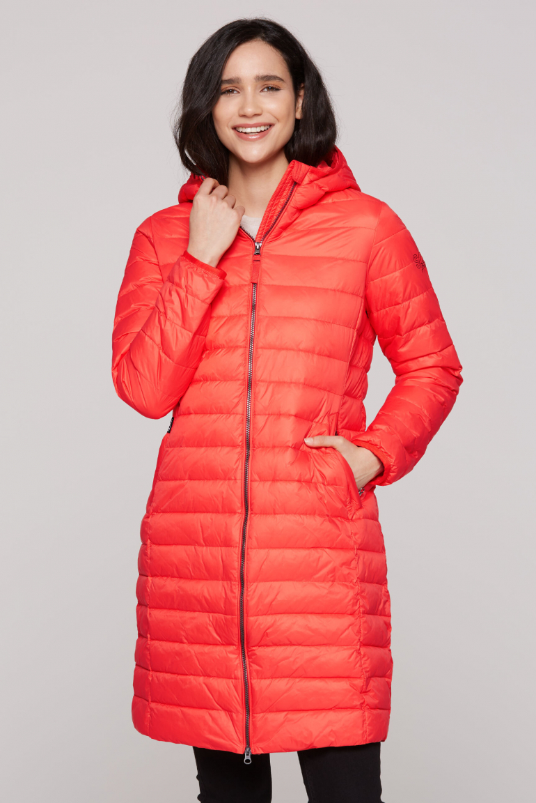 Leichter Steppmantel mit Kapuze juicy coral