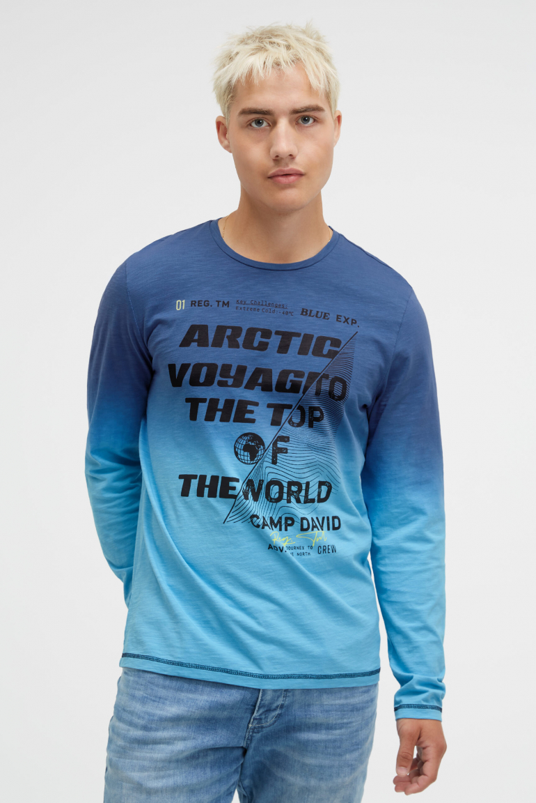 Longsleeve Dip Dye mit Label Prints power blue