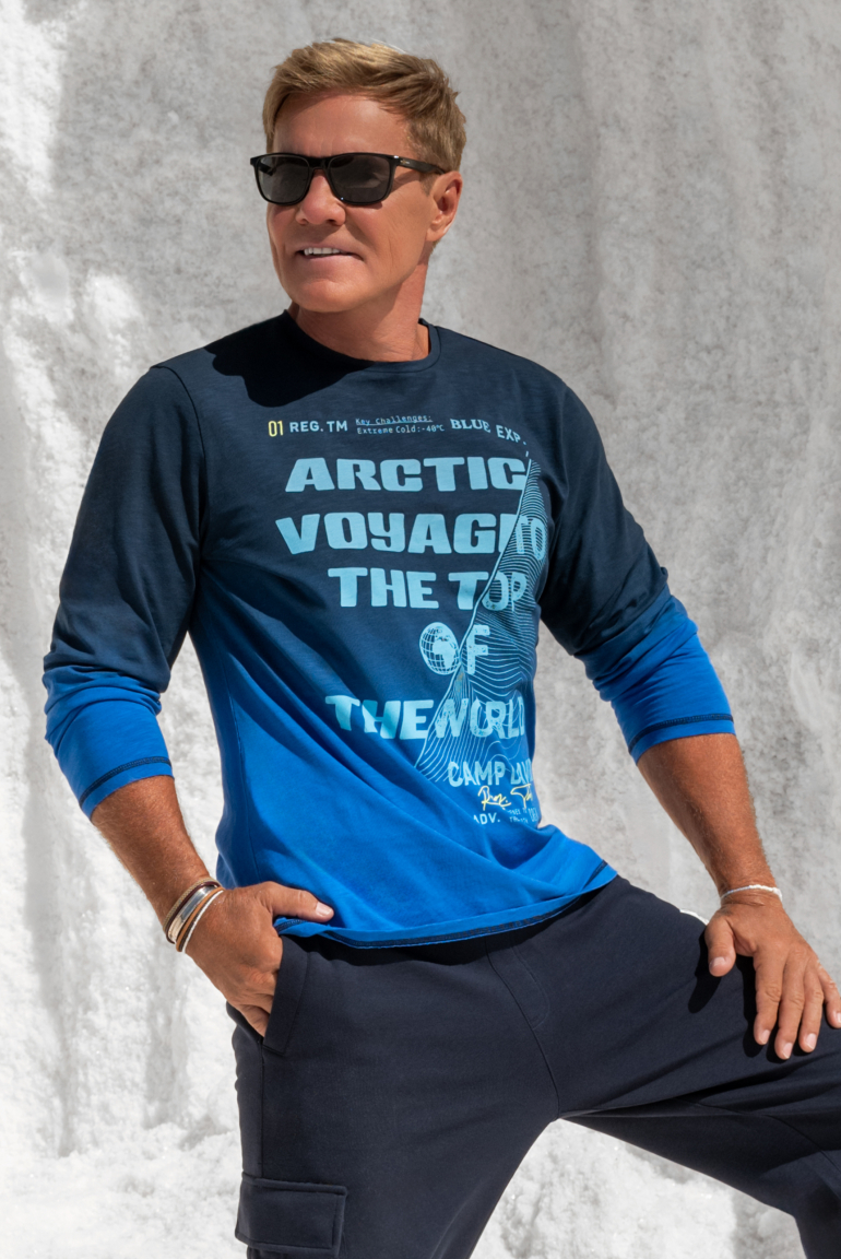 Longsleeve Dip Dye mit Label Prints flight blue