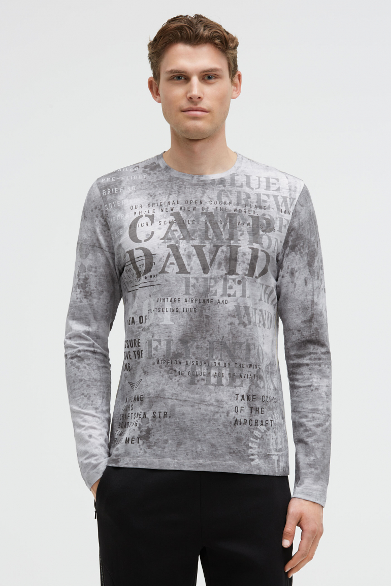 Longsleeve mit All Over Print storm grey