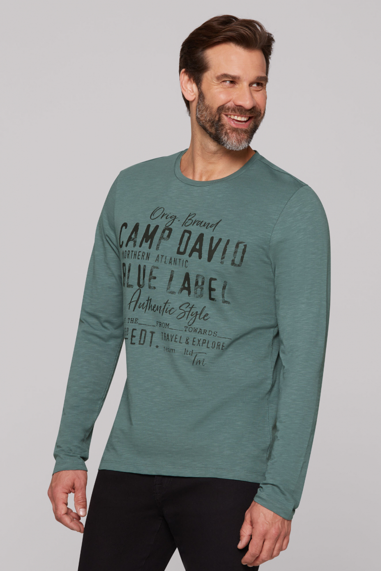 Longsleeve mit Label Print im Used Look dark sage
