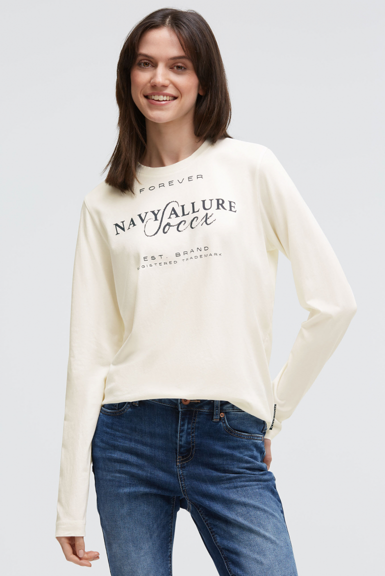 Oversized Longsleeve mit Label Print ivory