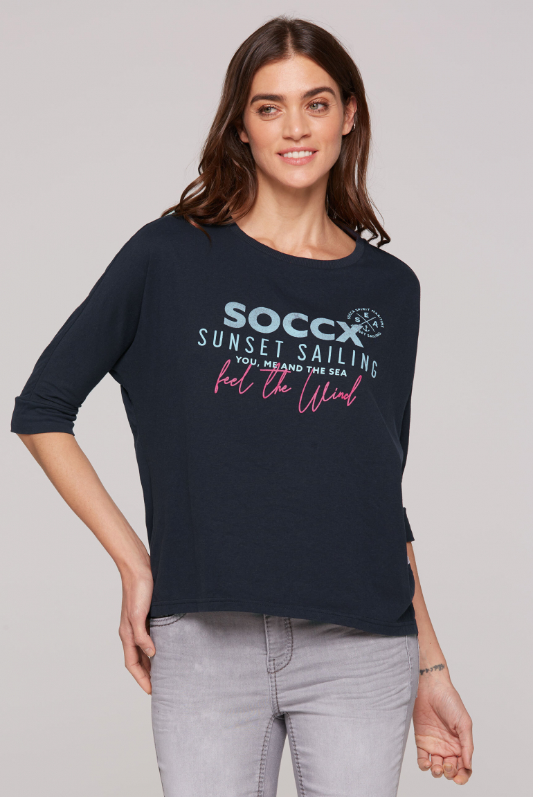 Oversized-Shirt mit Fledermausärmeln und Print blue navy