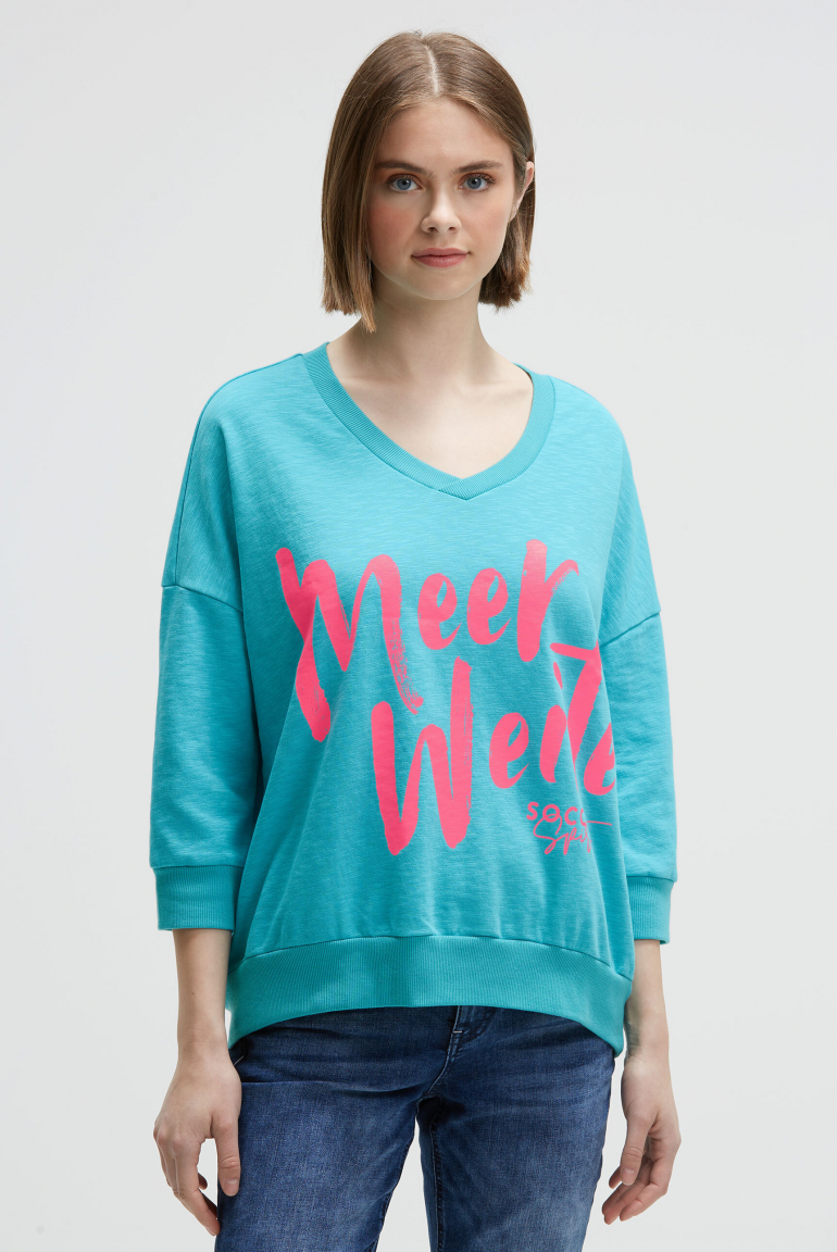 Oversized Sweatshirt mit V-Ausschnitt und Print ocean flash