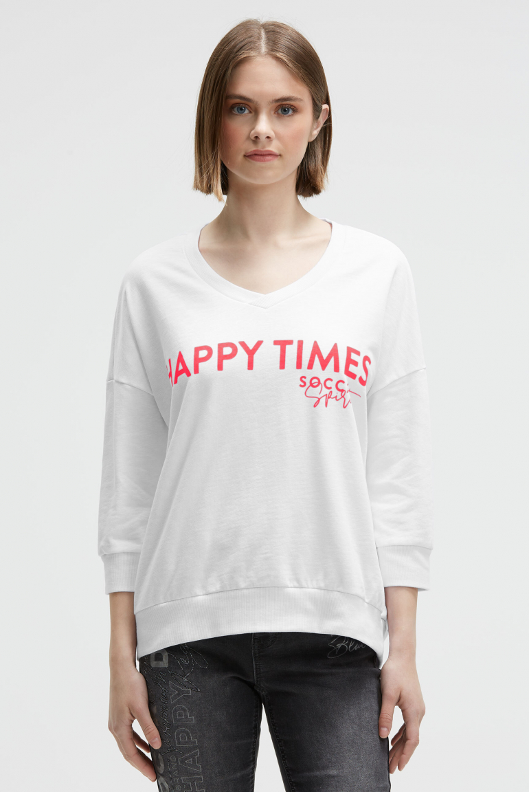 Oversized Sweatshirt mit V-Ausschnitt und Print opticwhite