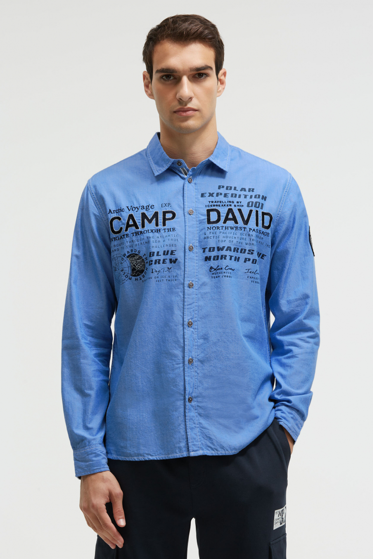 Oxford-Langarmhemd mit Label-Applikationen light blue