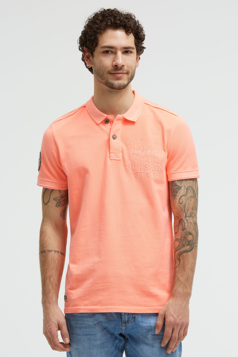 Pikee-Polo Kurzarm mit Rücken-Stickerei neon flame