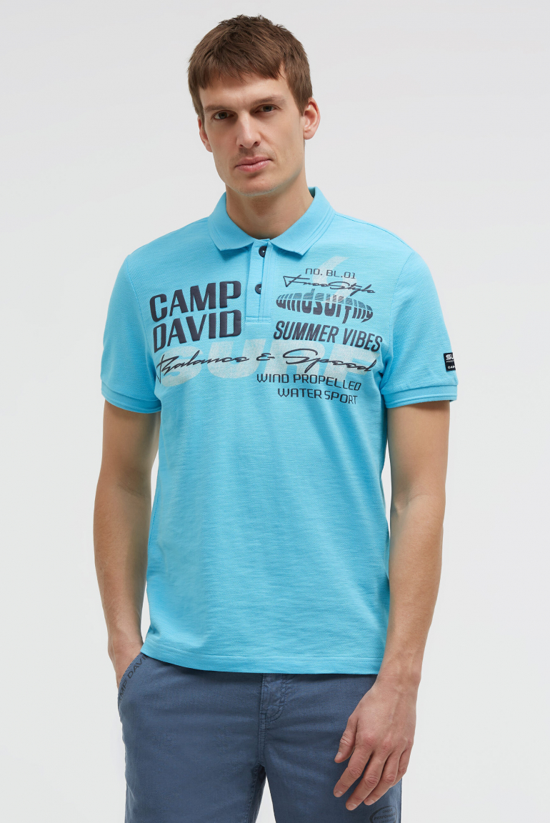 Pikee-Polo mit Artworks und Puffprint-Details aqua
