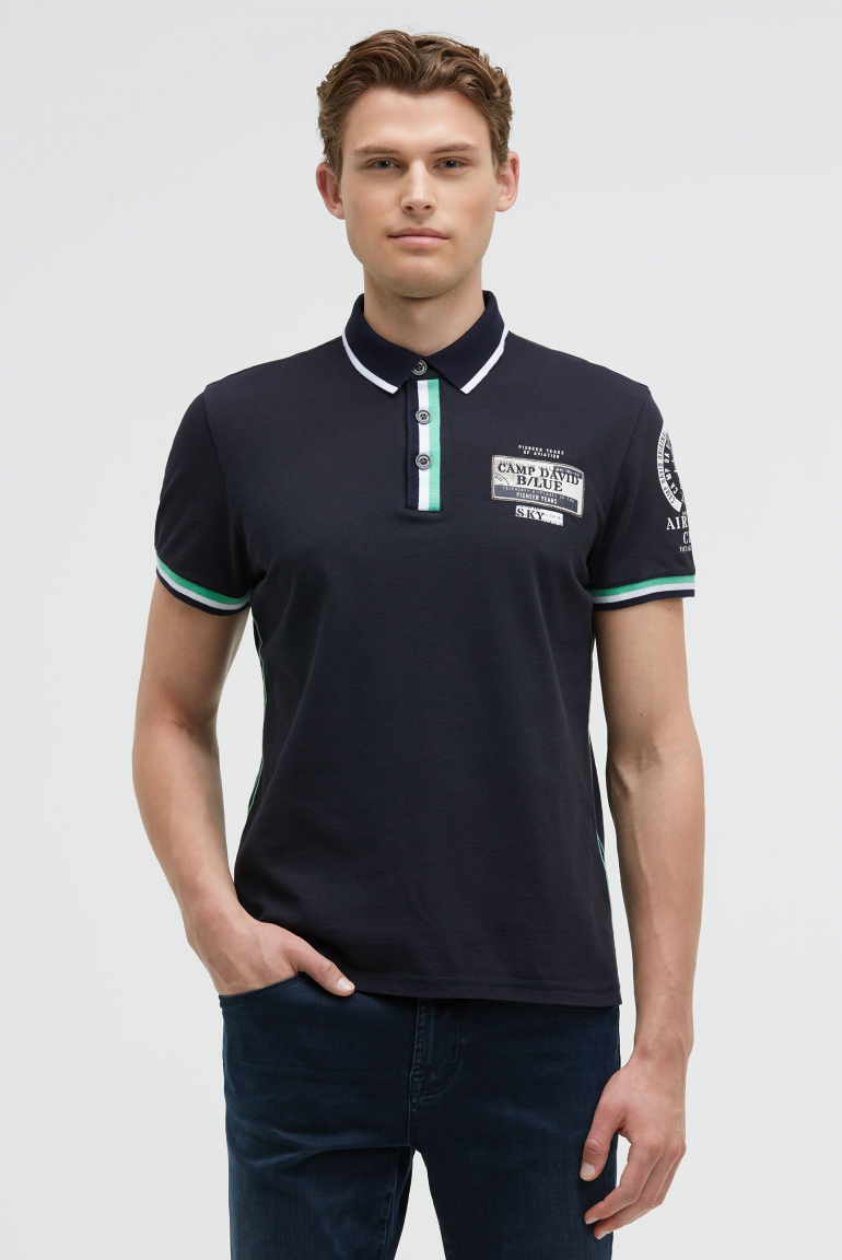 Pikee-Polo mit Prints und Patches blue navy