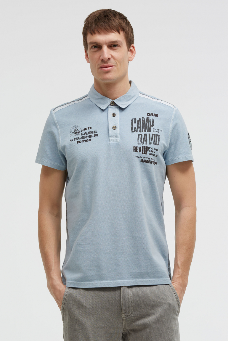 Pikee-Polo mit Tapes, Prints und Stickereien silver blue