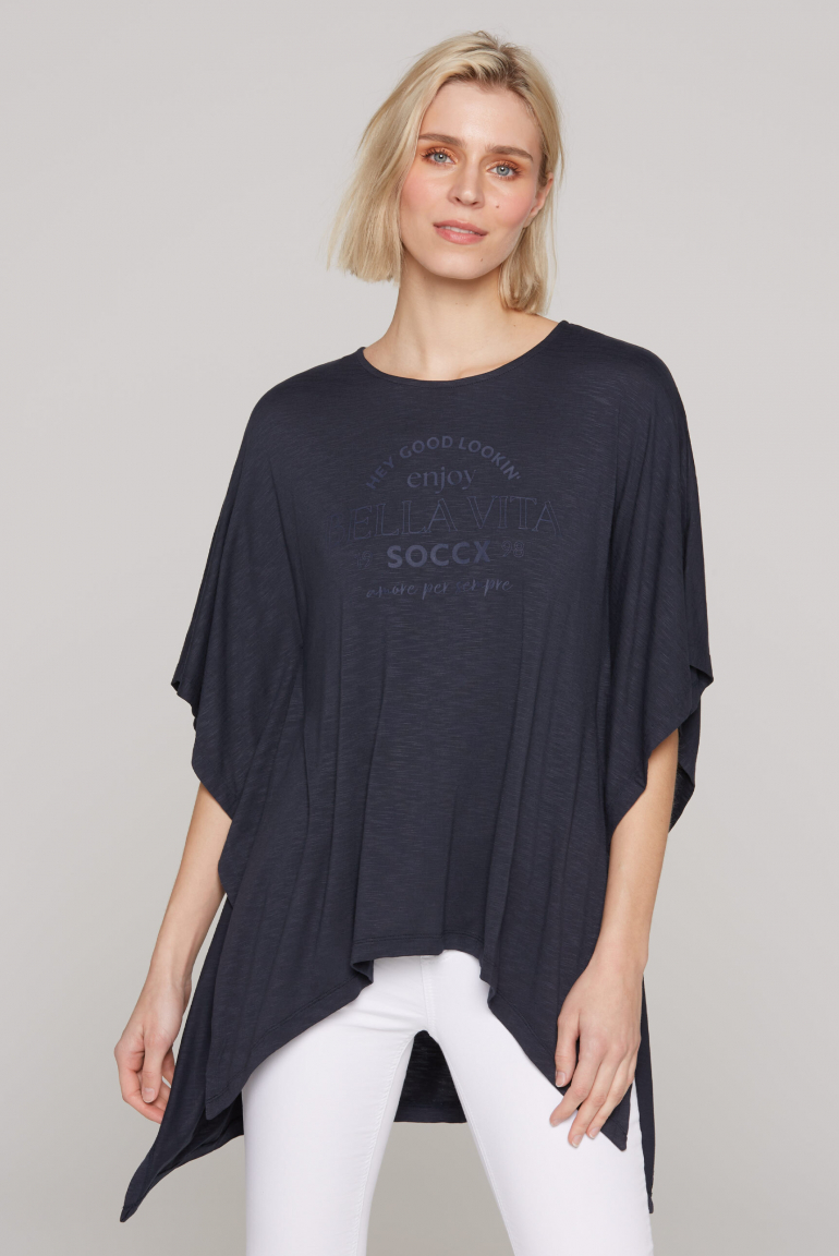 Poncho-Shirt mit tonigem Rubber Print deep sea