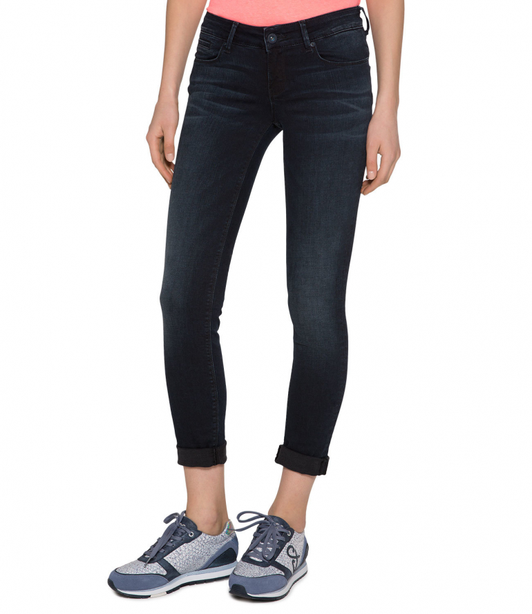 Push Up Jeans mit Used-Waschung, Slim Fit blue black used