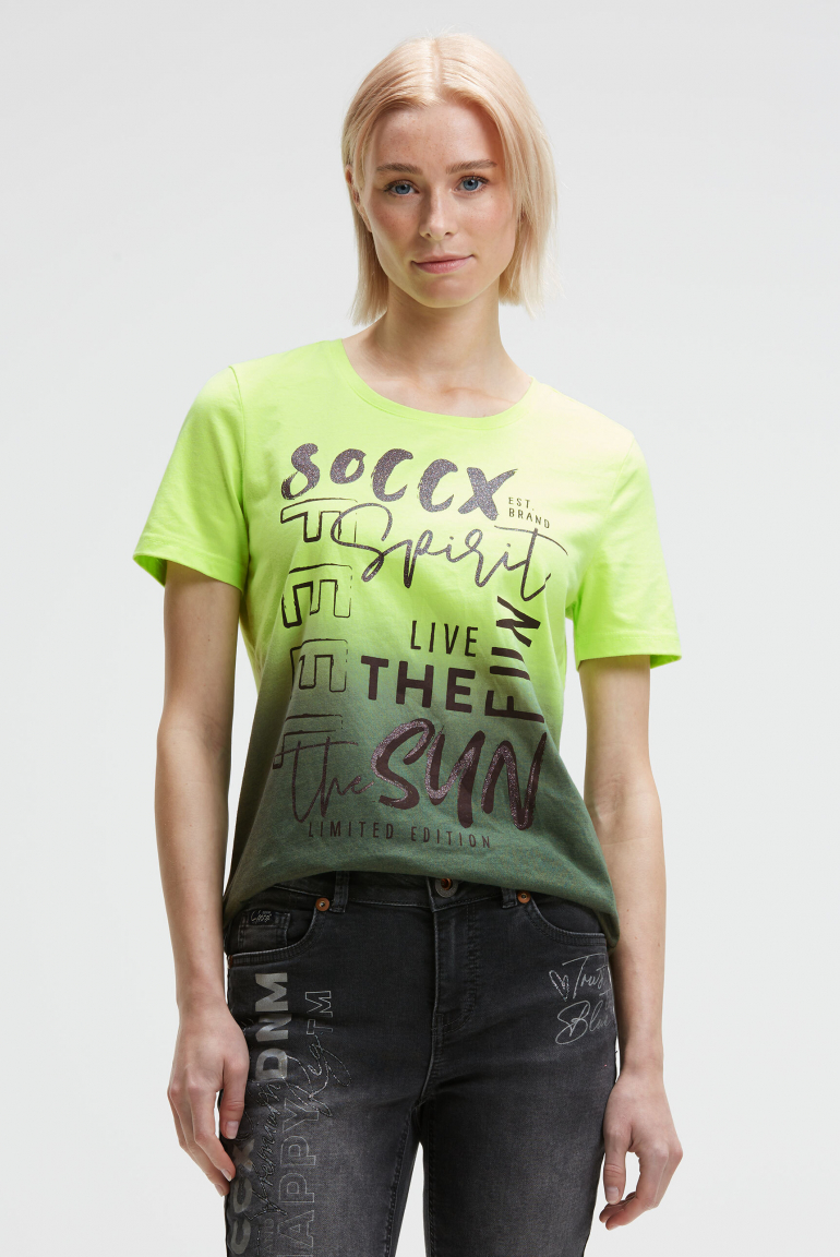 Rundhalsshirt Dip Dye mit Glitter Print electric lemon