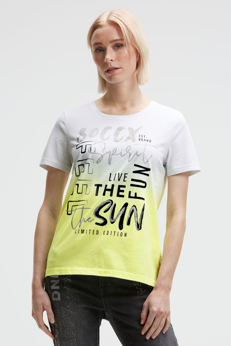Rundhalsshirt Dip Dye mit Glitter Print opticwhite