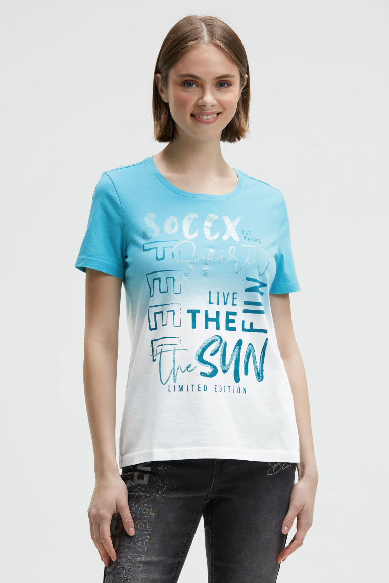 Rundhalsshirt Dip Dye mit Glitter Print ocean flash
