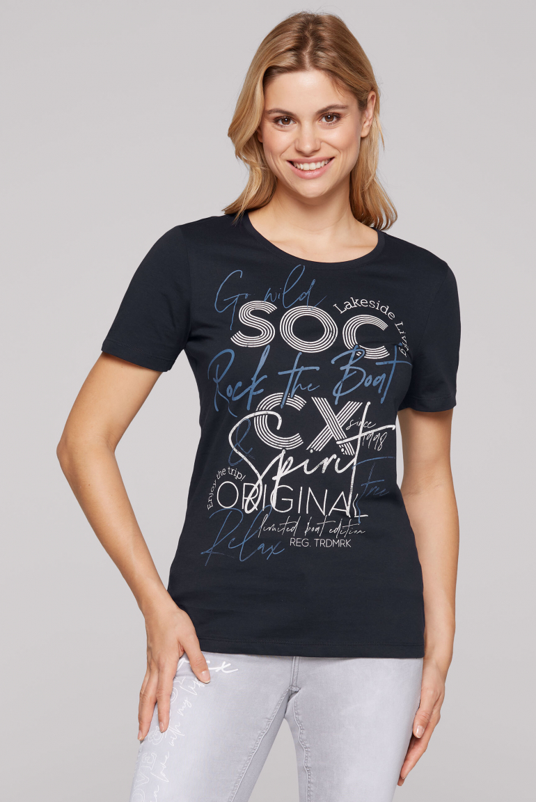 Rundhalsshirt mit Logo Print blue navy