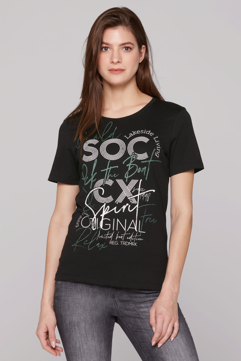 Rundhalsshirt mit Logo Print black