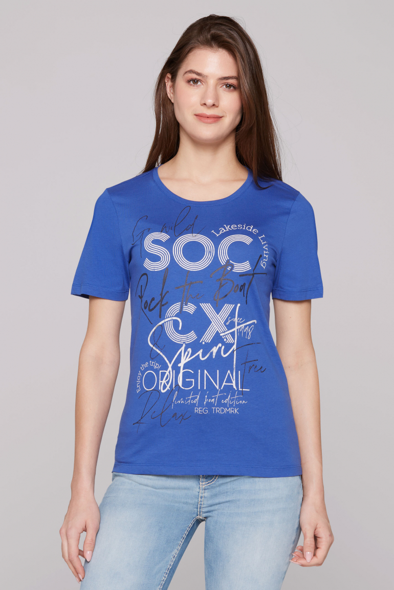 Rundhalsshirt mit Logo Print signal blue
