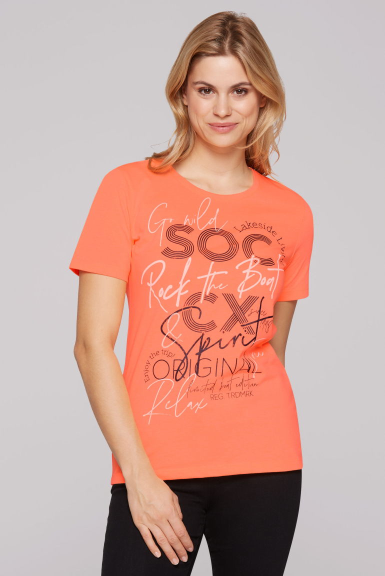 Rundhalsshirt mit Logo Print neon orange