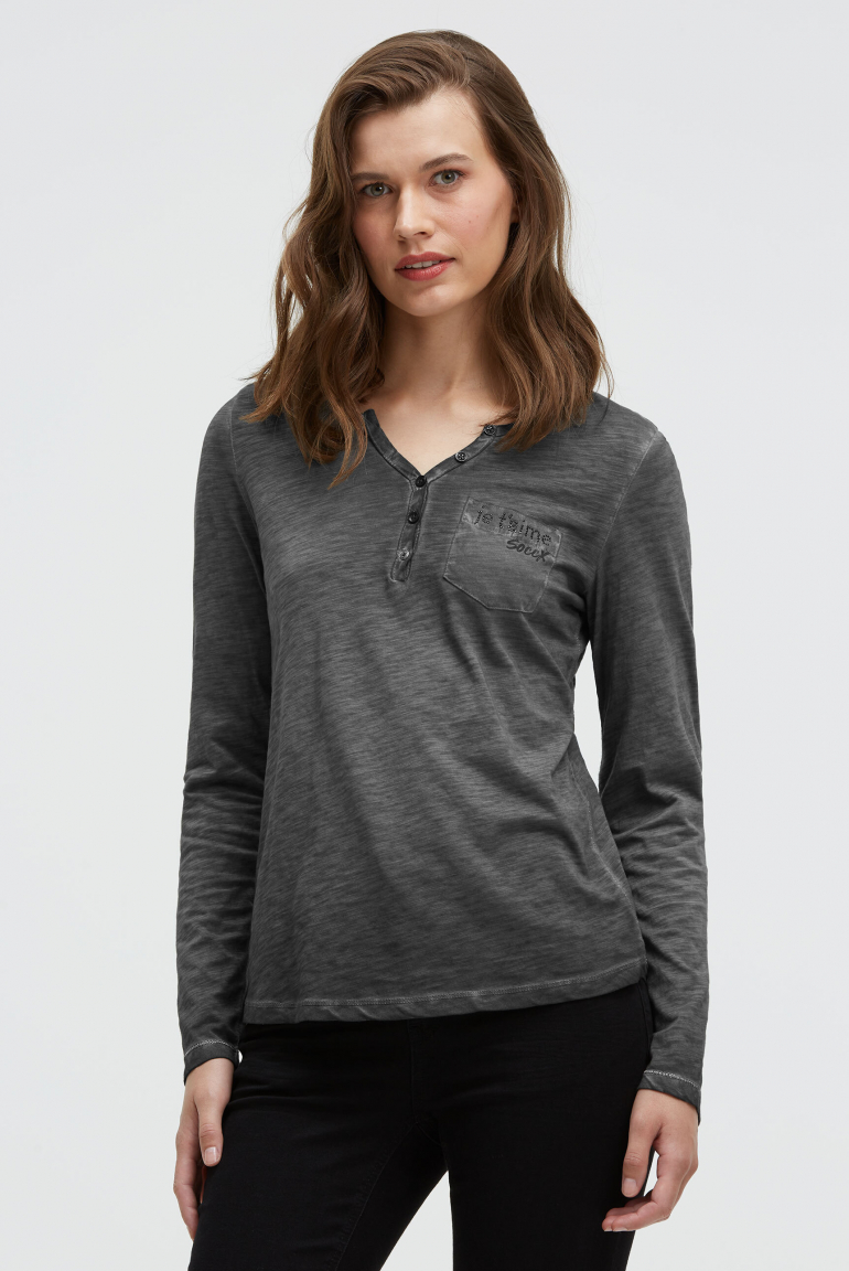 Serafino-Shirt mit Rücken-Print black