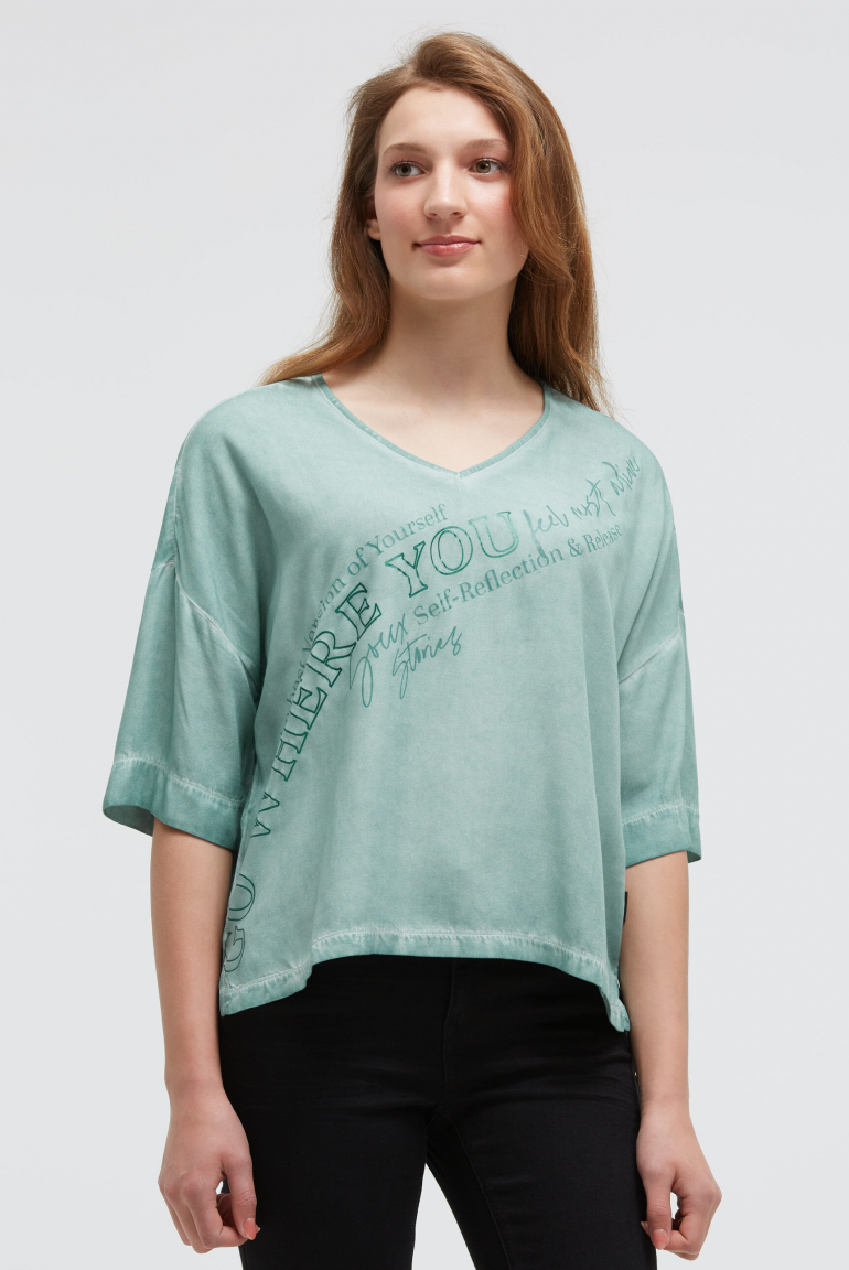 Shirt im Materialmix mit Folienprint topaz