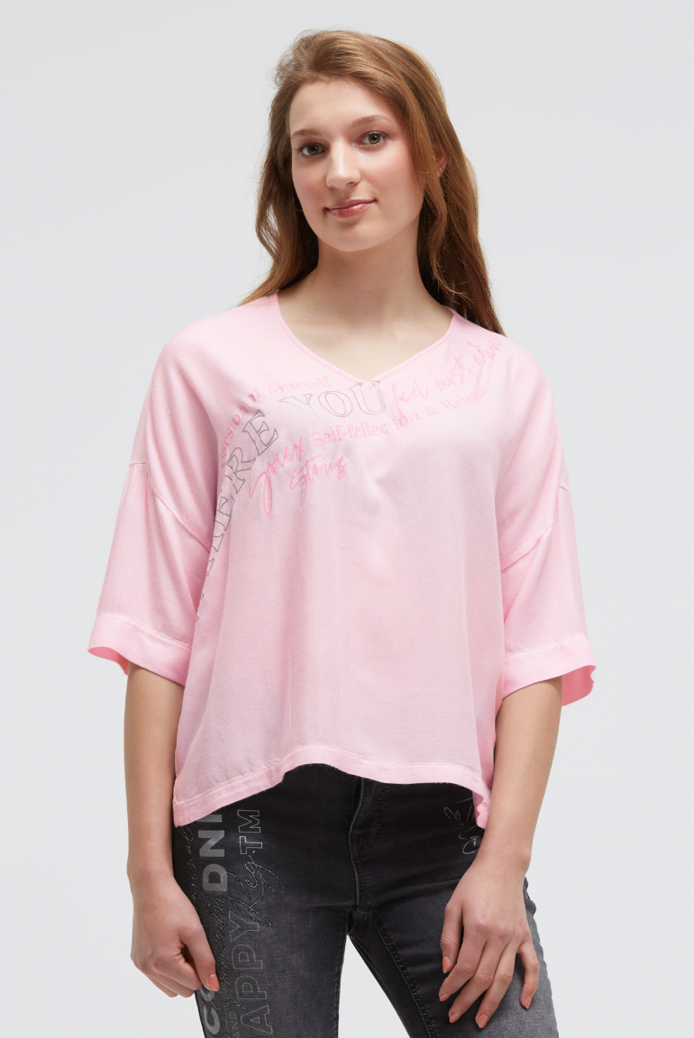 Shirt im Materialmix mit Folienprint smooth rose