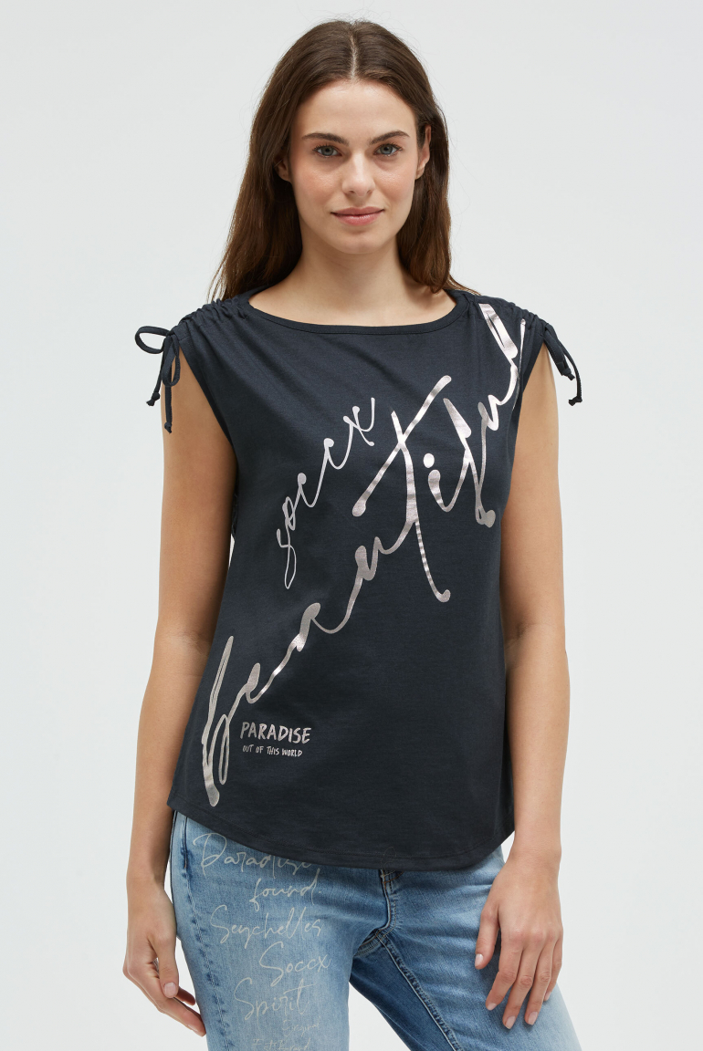 Shirt im Materialmix mit Schulterraffung blue navy