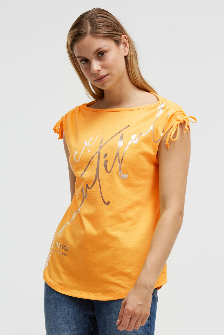 Shirt im Materialmix mit Schulterraffung fresh mango