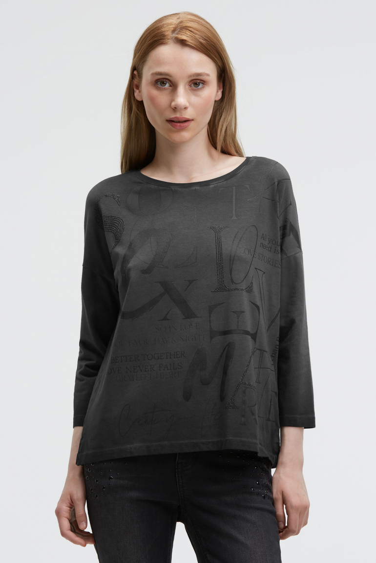 Shirt mit verkürzten Ärmeln und Artwork black