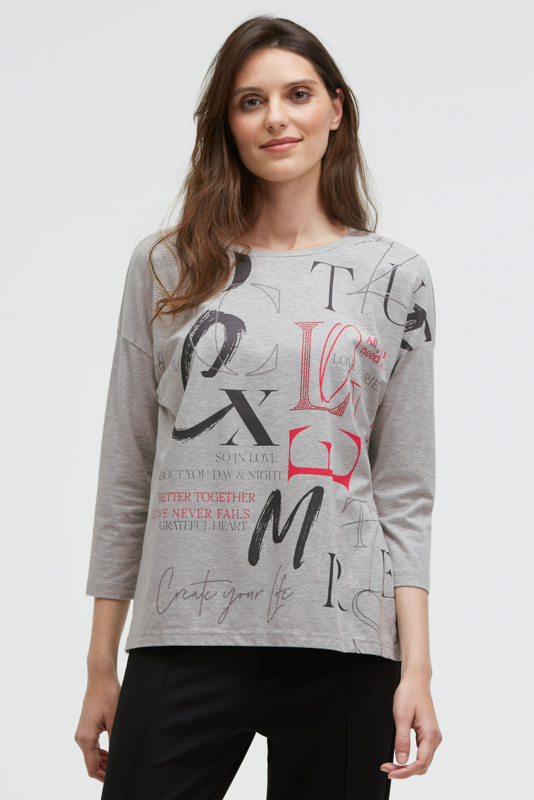 Shirt mit verkürzten Ärmeln und Artwork grey melange