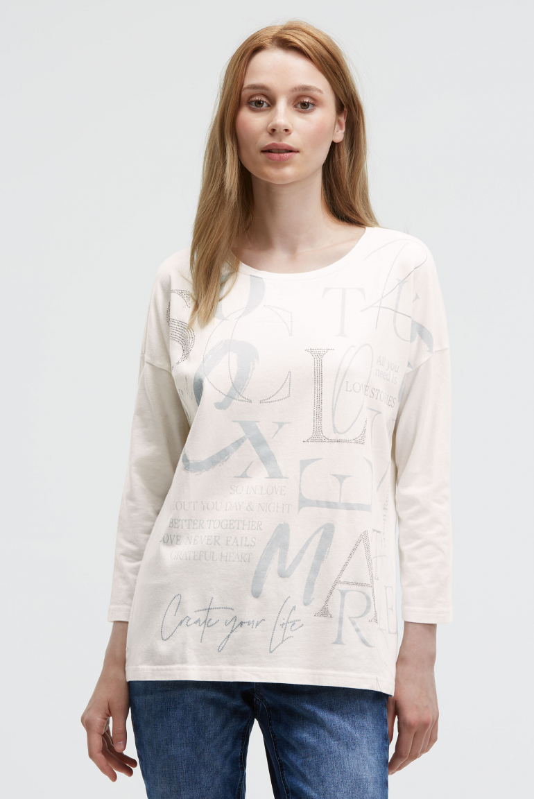 Shirt mit verkürzten Ärmeln und Artwork ivory