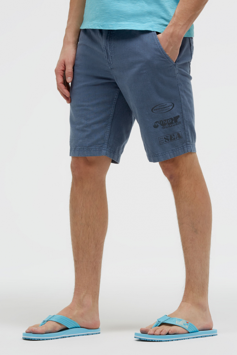 Shorts aus Leinen-Mix mit Label Print harbour blue