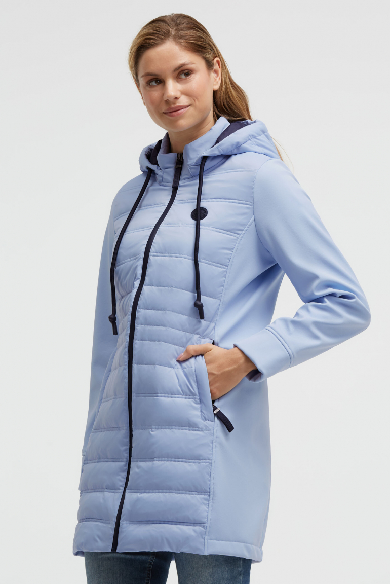 Softshell-Parka mit Kapuze im tonigen Materialmix cool blue