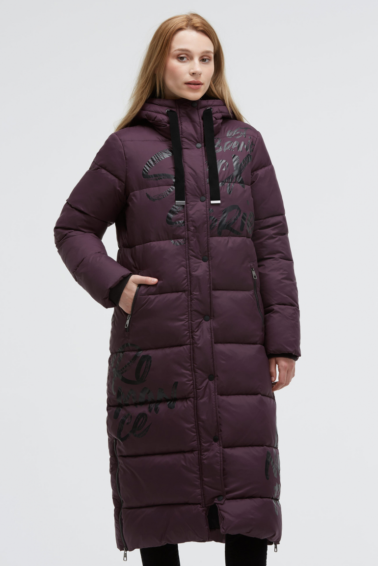 Steppmantel mit Kapuze und Logo Prints night plum