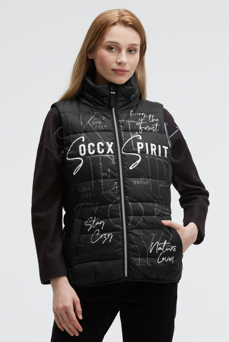 Steppweste mit Label Prints und Kapuze im Kragen black