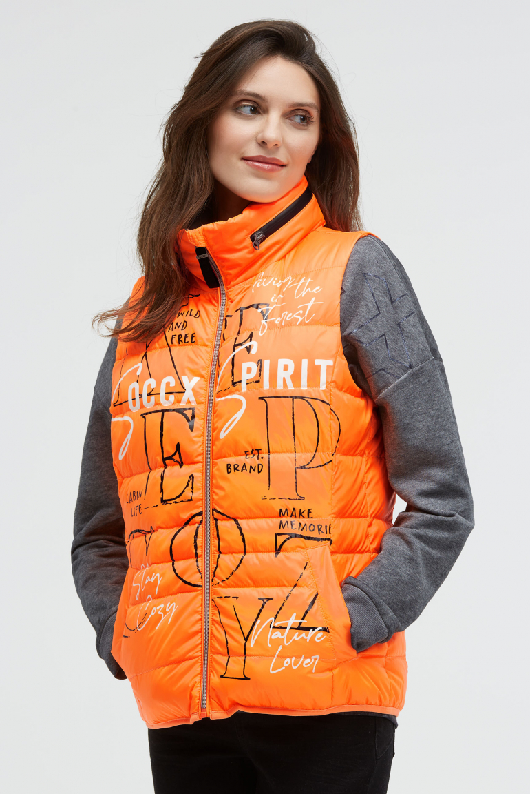 Steppweste mit Label Prints und Kapuze im Kragen brilliant orange neon