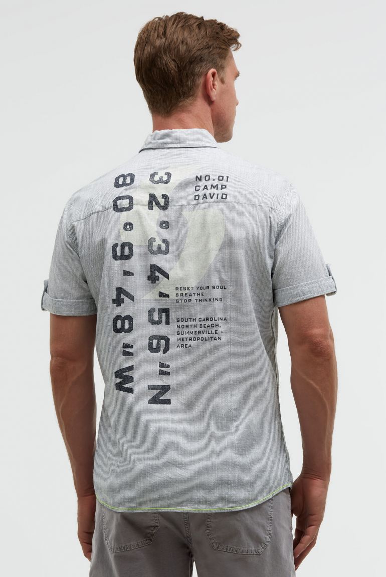 Streifenhemd Kurzarm mit Backprint blue navy